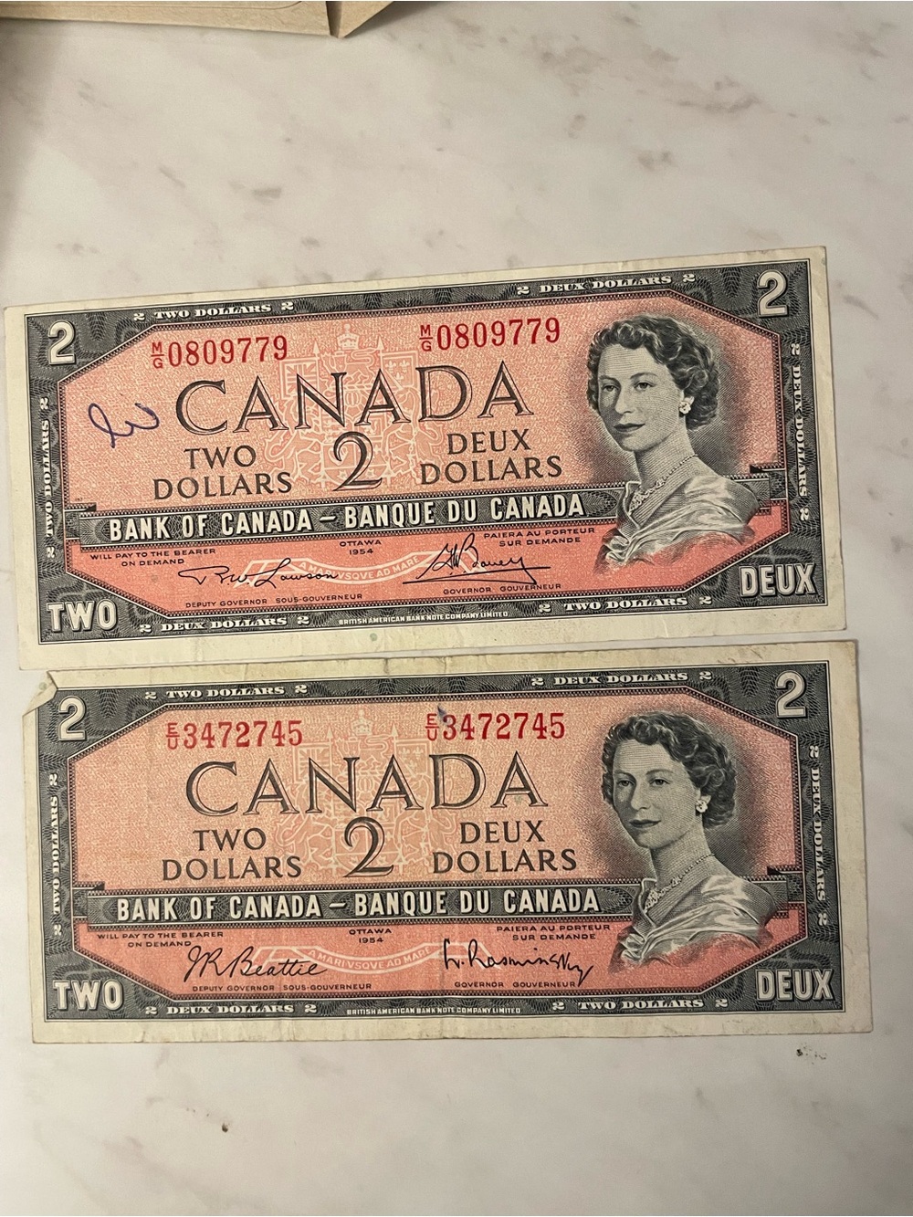 1954 set - Canada Two Dollar Banknotes